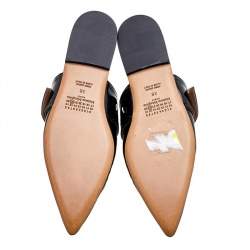 Pre Owned Maison Margiela Black Patent Leather Crystal Embellished Buckle Flat Mules Size 38