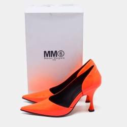 MM6 Maison Margiela Neon Orange Leather D'orsay Pumps Size 37