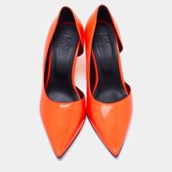 MM6 Maison Margiela Neon Orange Leather D'orsay Pumps Size 37