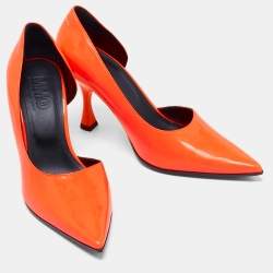 MM6 Maison Margiela Neon Orange Leather D'orsay Pumps Size 37