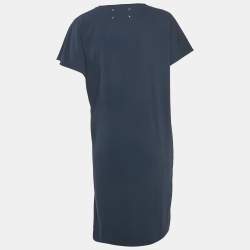 Pre Owned Maison Martin Margiela Navy Blue Rib Knit Trim Crepe Short Dress L