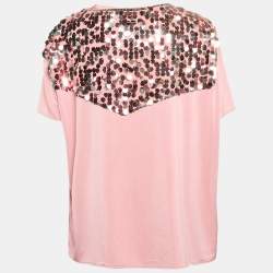  Maison Martin Margiela Pink Sequin Embellished Jersey T-Shirt L
