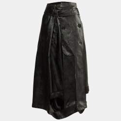 Maison Martin Margiela Black Faux Leather & Chiffon Midi Skirt M