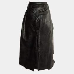 Maison Martin Margiela Black Faux Leather & Chiffon Midi Skirt M