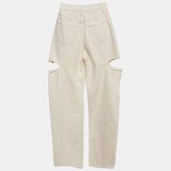 Pre Owned Maison Martin Margiela Off-White Denim Cut-Out High Rise Boyfriend Jeans S Waist 23"