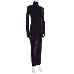 Pre Owned MM6 Maison Margiela Black Ribbed  Knit Turtle Neck High Low Sweater Dress M