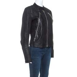 Pre Owned Maison Martin Margiela Black Leather Zip Detail Jacket L