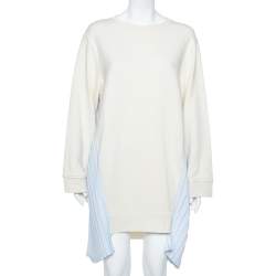 Maison Martin Margiela MM6 Off White Cotton Contrast Pleated Panel Detail Sweater Dress S