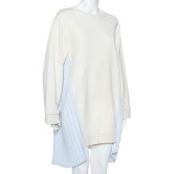 Pre Owned Maison Martin Margiela MM6 Off White Cotton Contrast Pleated Panel Detail Sweater Dress S