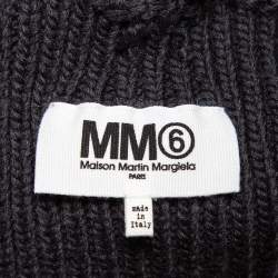 Pre Owned Maison Martin Margiela Dark Grey Open Knit Wool High Neck Cropped Sweater M
