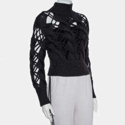 Pre Owned Maison Martin Margiela Dark Grey Open Knit Wool High Neck Cropped Sweater M