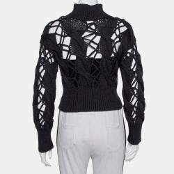 Pre Owned Maison Martin Margiela Dark Grey Open Knit Wool High Neck Cropped Sweater M