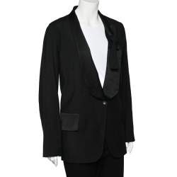 Pre Owned Maison Martin Margiela MM6 Black Wool Lapel Tie Detail Oversized Blazer L