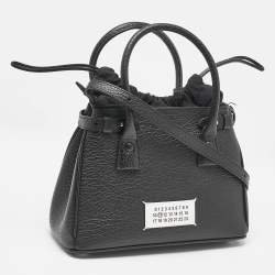 Maison Martin Margiela Black Leather 5AC Drawstring Top Handle Bag