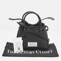 Maison Martin Margiela Black Leather 5AC Drawstring Top Handle Bag