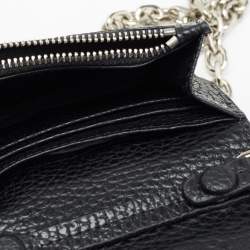 Pre Owned Maison Martin Margiela Black Leather Stitch Compact Wallet On Chain