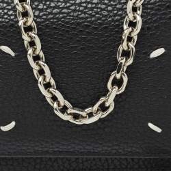 Pre Owned Maison Martin Margiela Black Leather Stitch Compact Wallet On Chain