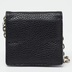 Pre Owned Maison Martin Margiela Black Leather Stitch Compact Wallet On Chain