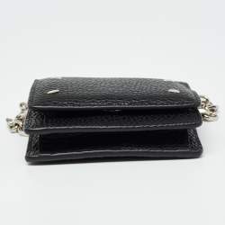 Pre Owned Maison Martin Margiela Black Leather Stitch Compact Wallet On Chain