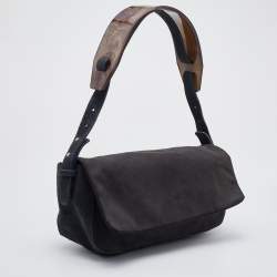 Pre Owned Maison Martin Margiela Grey Suede and Acrylic Flap Shoulder Bag