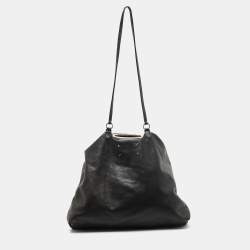 Pre Owned Maison Martin Margiela Black Leather Drawstring Shoulder Bag