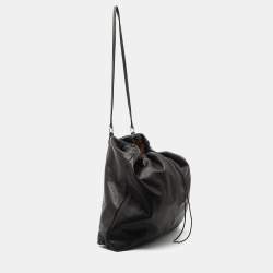 Pre Owned Maison Martin Margiela Black Leather Drawstring Shoulder Bag