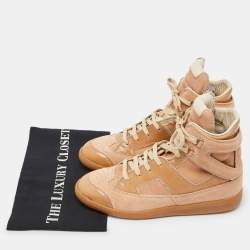 Pre Owned Maison Martin Margiela Nude Pink/Beige Suede And Leather Insert High Top Sneakers Size 39