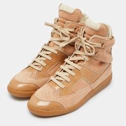 Pre Owned Maison Martin Margiela Nude Pink/Beige Suede And Leather Insert High Top Sneakers Size 39