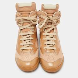 Pre Owned Maison Martin Margiela Nude Pink/Beige Suede And Leather Insert High Top Sneakers Size 39