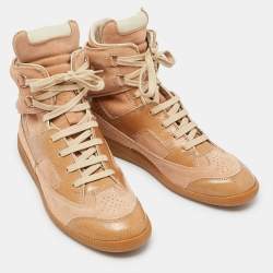 Pre Owned Maison Martin Margiela Nude Pink/Beige Suede And Leather Insert High Top Sneakers Size 39