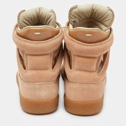 Pre Owned Maison Martin Margiela Nude Pink/Beige Suede And Leather Insert High Top Sneakers Size 39
