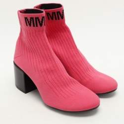 Maison Martin Margiela Pink Knit Fabric Ankle Length Boots Size 39