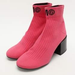 Maison Martin Margiela Pink Knit Fabric Ankle Length Boots Size 39