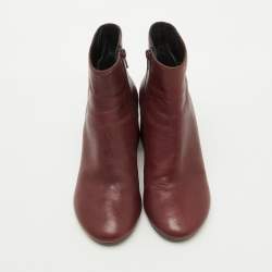 Maison Martin Margiela Burgundy Leather Block Heel Ankle Boots Size 39