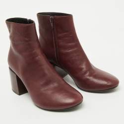 Maison Martin Margiela Burgundy Leather Block Heel Ankle Boots Size 39