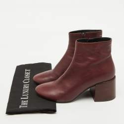 Maison Martin Margiela Burgundy Leather Block Heel Ankle Boots Size 39