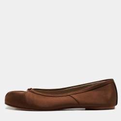 Pre Owned Maison Martin Margiela Brown Satin Tabi Ballet Flats Size 40
