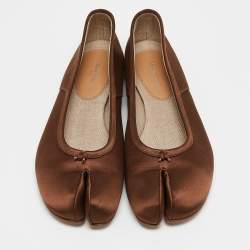 Pre Owned Maison Martin Margiela Brown Satin Tabi Ballet Flats Size 40