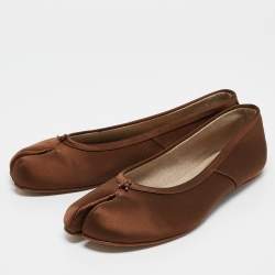 Pre Owned Maison Martin Margiela Brown Satin Tabi Ballet Flats Size 40