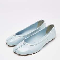 Pre Owned Maison Martin Margiela Blue Patent Leather Tabi Ballet Flats Size 38