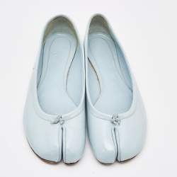 Pre Owned Maison Martin Margiela Blue Patent Leather Tabi Ballet Flats Size 38
