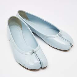 Pre Owned Maison Martin Margiela Blue Patent Leather Tabi Ballet Flats Size 38