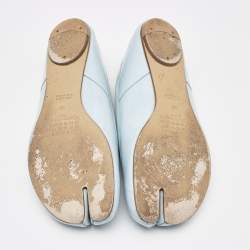 Pre Owned Maison Martin Margiela Blue Patent Leather Tabi Ballet Flats Size 38