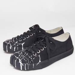 Maison Martin Margiela Black/White Splatter Canvas Tabi Low Top Sneakers Size 37