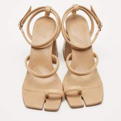 Maison Martin Margiela Beige Leather Square Toe Tabi Sandals Size 40