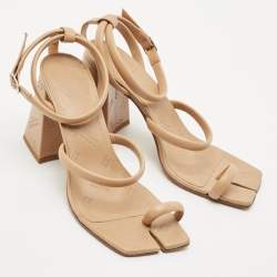 Maison Martin Margiela Beige Leather Square Toe Tabi Sandals Size 40
