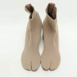 Pre Owned Maison Martin Margiela Beige Knit Fabric Tabi Sock Ankle Length Boots Size 37