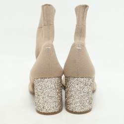 Pre Owned Maison Martin Margiela Beige Knit Fabric Tabi Sock Ankle Length Boots Size 37