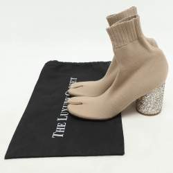 Pre Owned Maison Martin Margiela Beige Knit Fabric Tabi Sock Ankle Length Boots Size 37