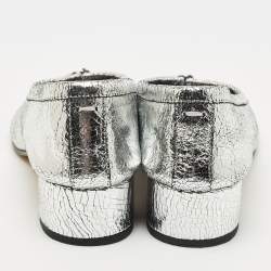 Pre Owned Maison Martin Margiela Silver Metallic Cracked Leather Tabi Pumps Size 39